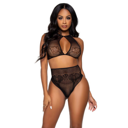 LEG AVENUE - SET DOS PIEZAS TOP CORTO CUELLO HALTER Y TANGA TALLA ÚNICA